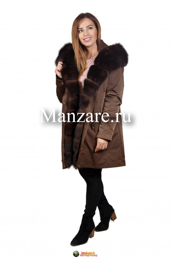 Парка с мехом песца 95 см,  арт 2005-33
