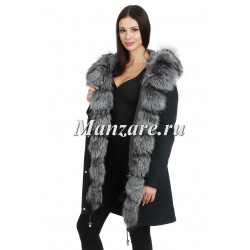 ПАРКА ЧЕРНАЯ C НАТУРАЛЬНЫМ МЕХОМ ЧЕРНОБУРКИ  - арт. 1279