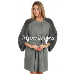 ШЕРСТЯНОЕ ПАЛЬТО СЕРОЕ из АЛЬПАКА И НОРКИ - арт. 0496