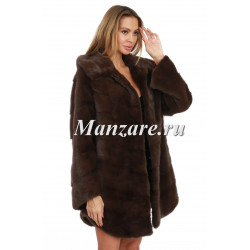 НОРКОВАЯ ШУБА BLACKGLAMA C КАПЮШОНОМ ОРЕХ - арт. 0180